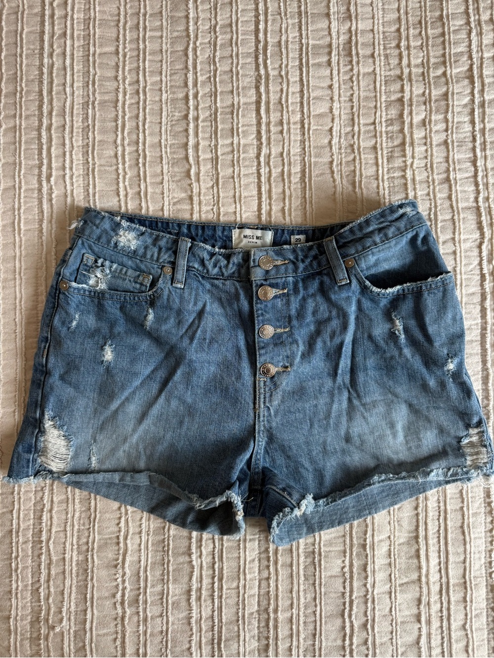 Miss Me Jean denim shorts high rise frayed button fly western festival size 29